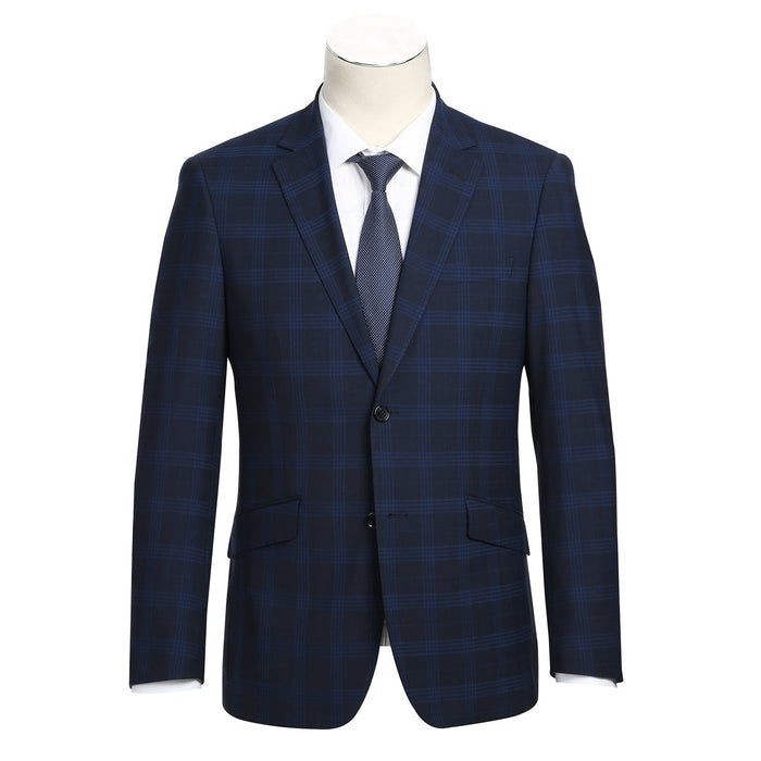Men's Slim Fit Wool Blend Stretch Checked Suit by Renoir