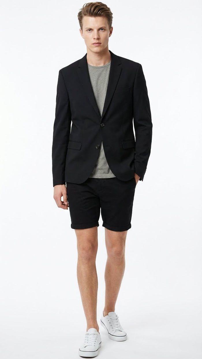 Men’s Black Summer Business Suit with Shorts Pants Set