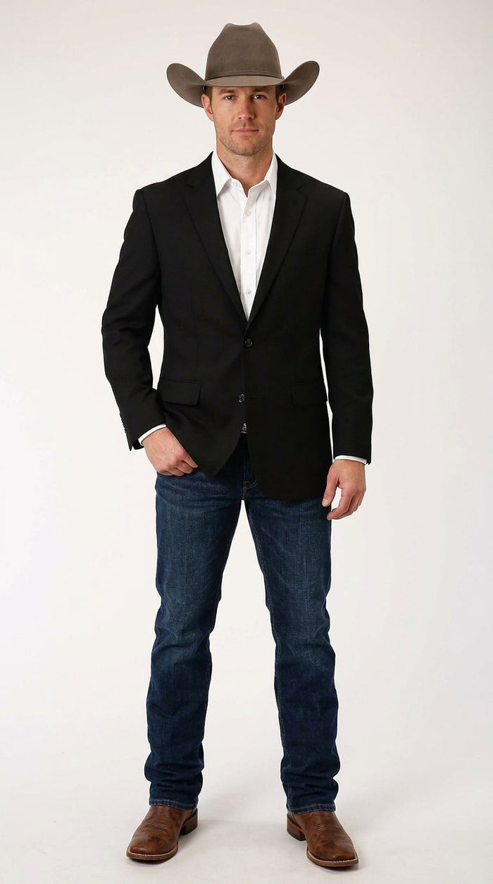 Men’s Black Linen Western Cowboy Blazer – Lightweight Formal Blazer Jacket for Wedding - Country Summer Jacket