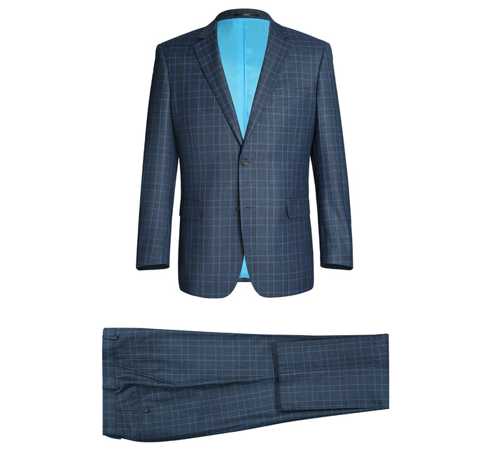 Men's Two Piece Classic Fit Windowpane Suit