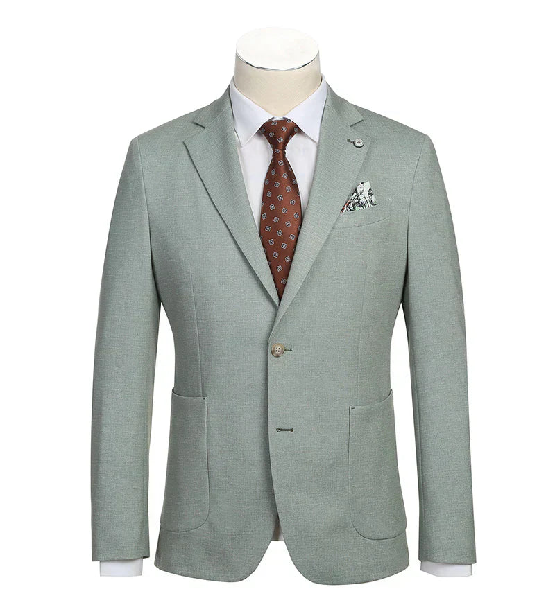 Half Canvas Slim Fit Blazer - Light Sage Gray