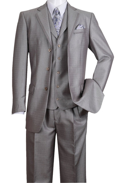 Mens Vested Suit with Lapel Trim in Silver