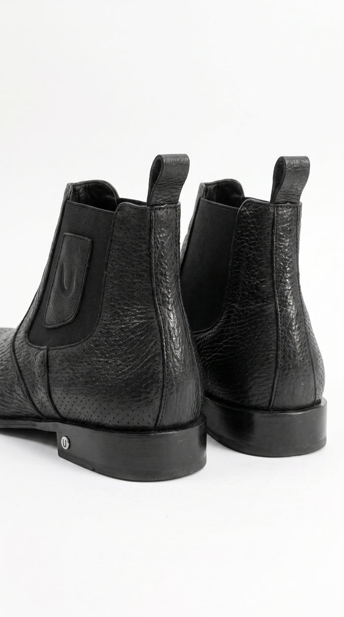 Men’s Shark Skin Cowboy Boots – Black Exotic Leather Western Chelsea Ankle Boots by Vestigium