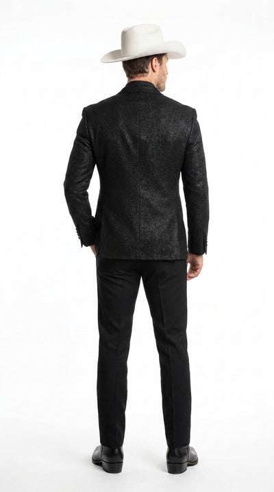Men’s Black Western Tuxedo Blazer – Shimmer Cowboy Dinner Jacket Shiny Sparkely