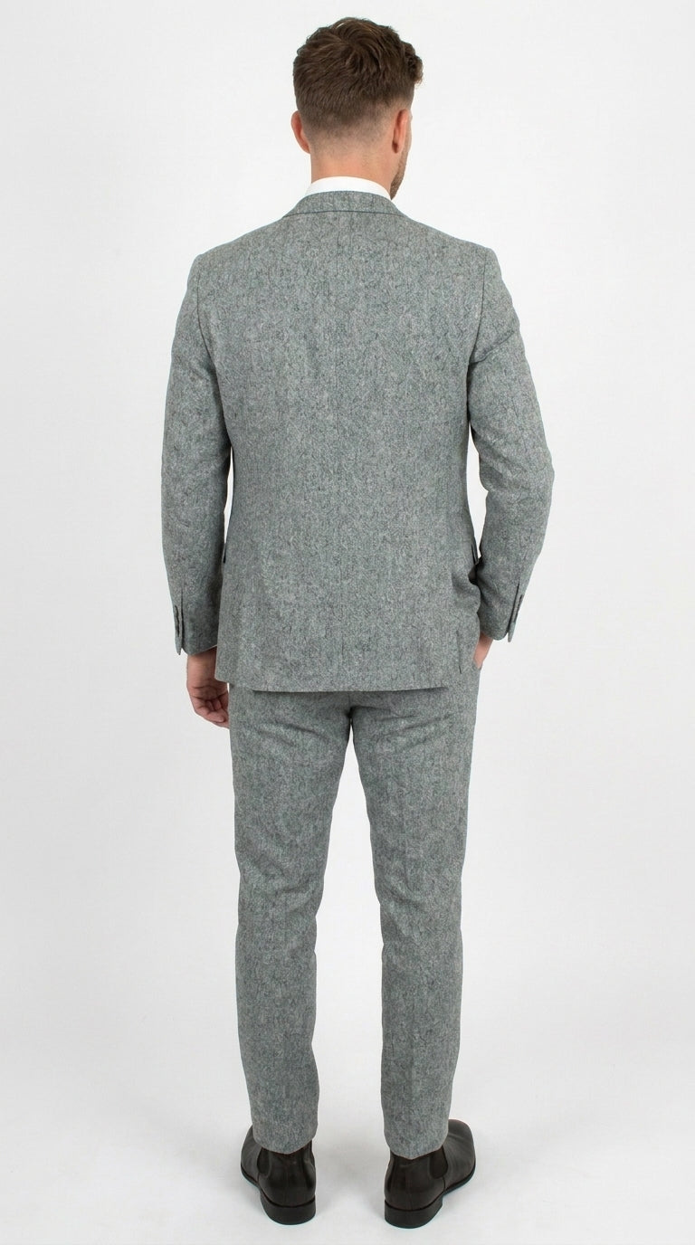 Men’s Grey Edwardian 3 Piece Suit – Vintage Victorian Wedding Suit with Vest Herringbone Tweed Fabric