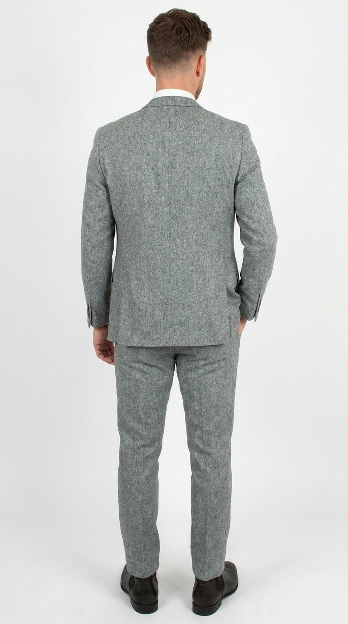 Men’s Grey Edwardian 3 Piece Suit – Vintage Victorian Wedding Suit with Vest Herringbone Tweed Fabric