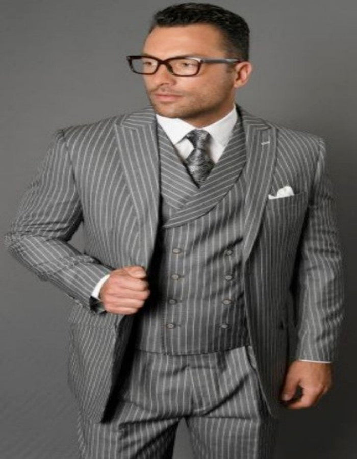Men’s Gangster Pinstripe Double Breasted Vest Suit