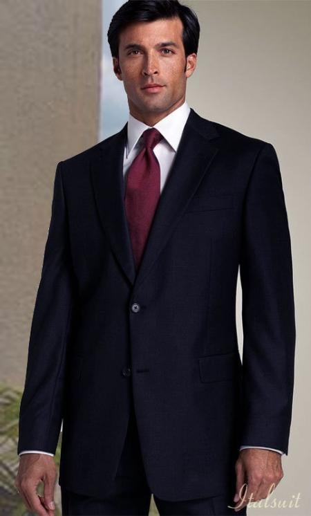 2 Button Solid Color Dark Navy Shark Skin Men's Suit Classic Fit 2 Piece Suits - Two piece Business suits Suit Athletic Cut mensusa