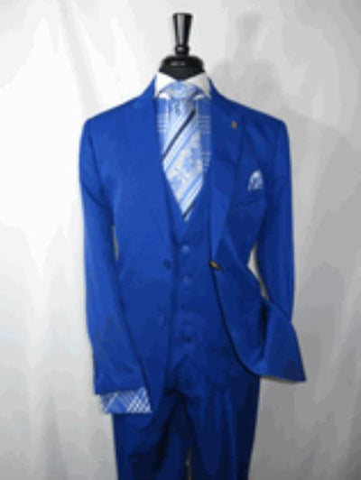 Royal Blue Vested Men's Suit 2 Button Peaked Lapel Suit