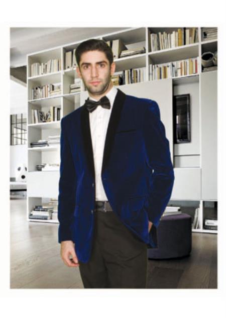 Velvet Blazer - Mens Velvet Jacket Mens Modern Fit Shawl Lapel 1 Button Navy Blue