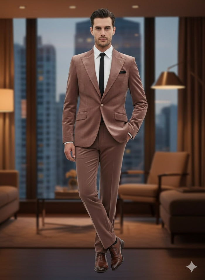 Mauve Velvet Ultra Slim Suit for Men