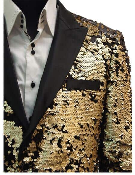 2 Button  Black Matte Gold Sequin Glitter Pattern Blazer