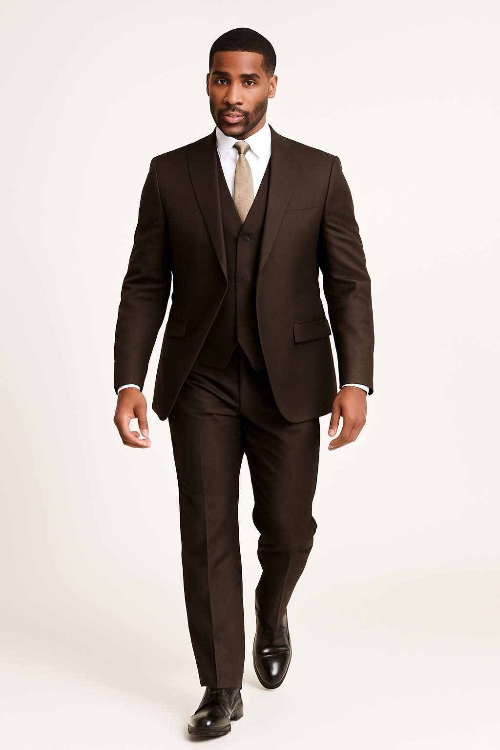 Men's Brown 2 Button Vitali Brand Flat Front Pants Regular Fit Side Vented Suit