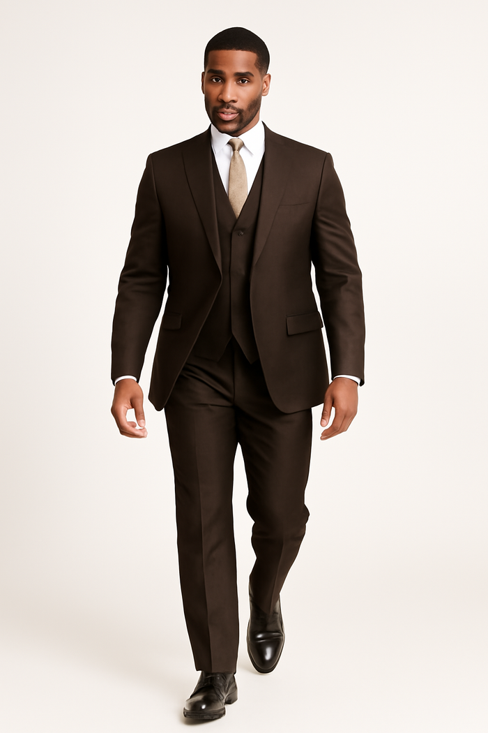 Men's Brown 2 Button Vitali Brand Flat Front Pants Regular Fit Side Vented Suit
