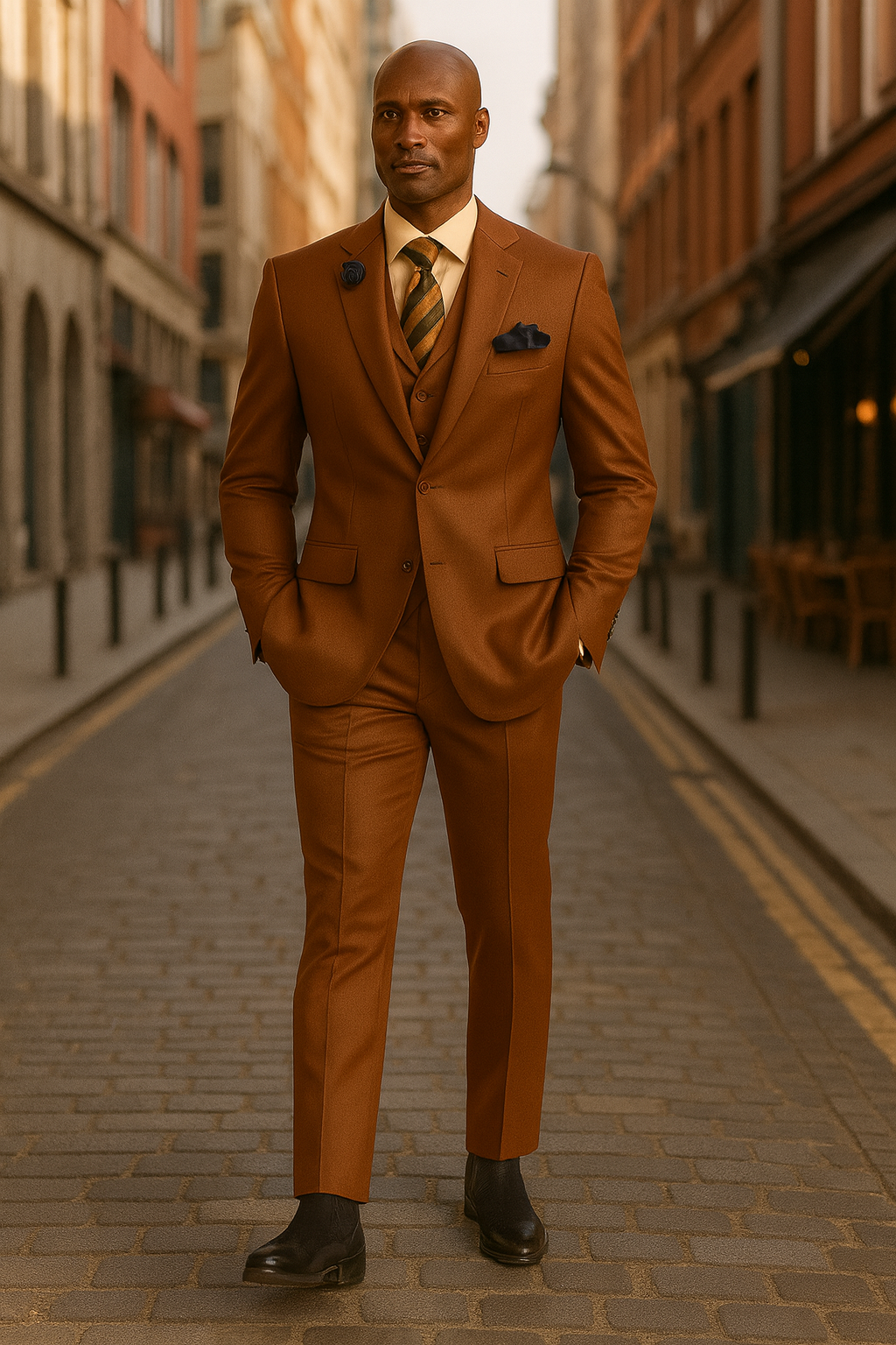 Solid Vested 3pc 2 Button Copper~Rust Suit - Three Piece Suit