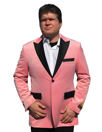 2 Buttons Baby Pink Tuxedo Black Velvet ~ Velour Best Cheap Affordable Cheap Priced Unique Fancy For Men Available Big Sizes on sale Men Jacket Affordable Blazer - Sport Coat Sale