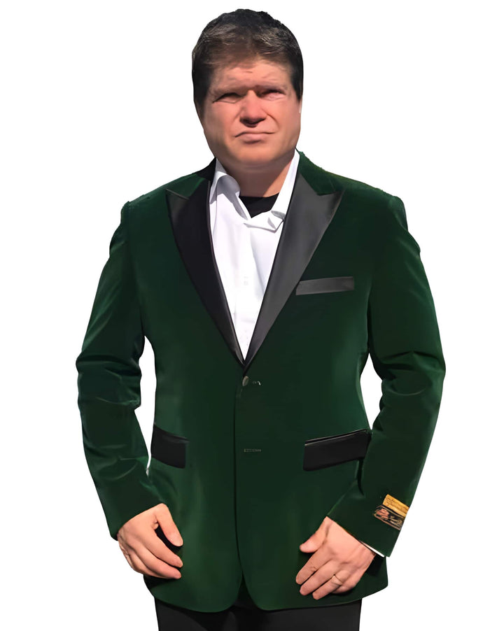 2 Buttons Dark Green Black Velvet ~ Velour Best Cheap Olive men's Blazer