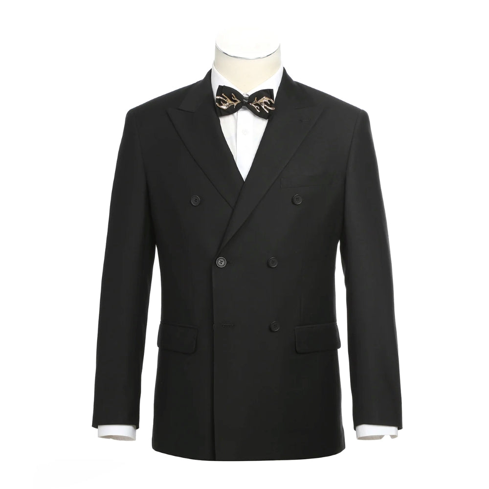 Slim Fit Black Double Breasted Peak Lapel Tuxedo