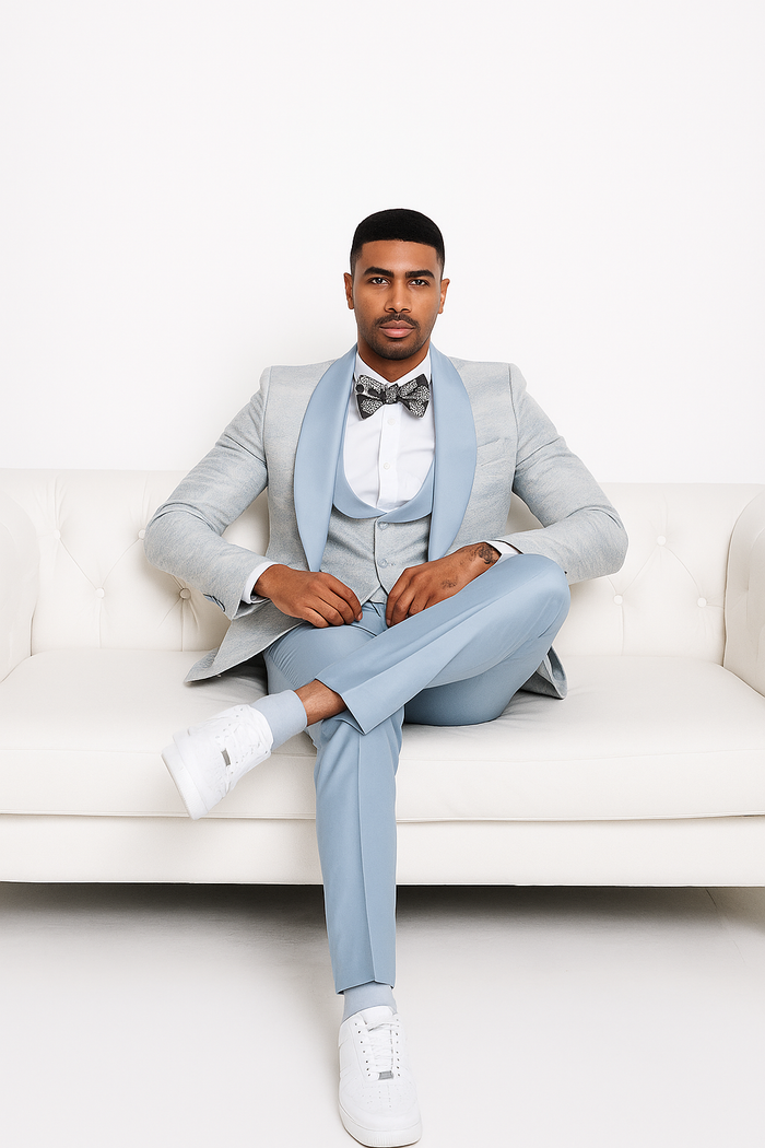 2026 Prom Blue Double-Breasted Tuxedo by Tazzio