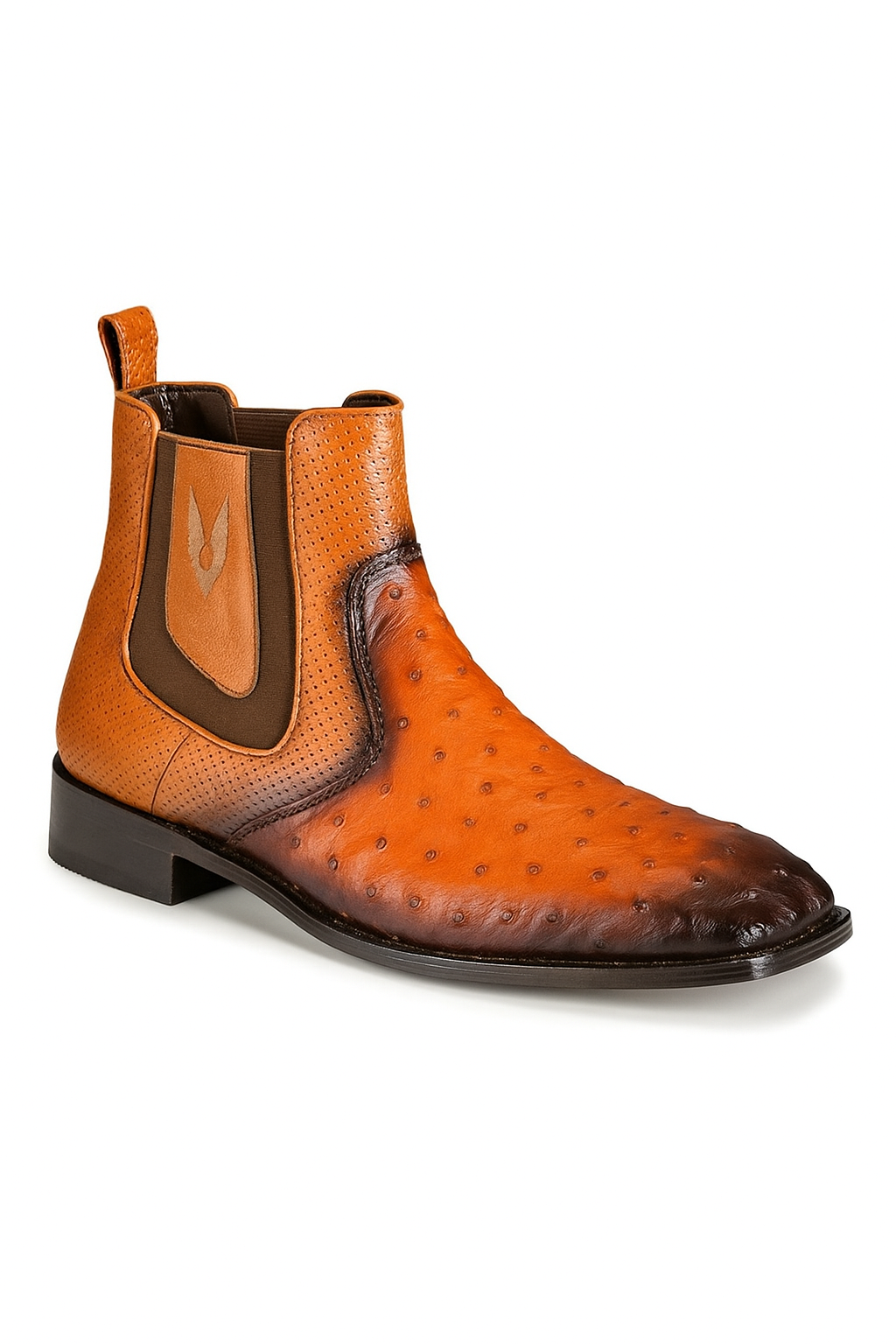 Handmade Faded Cognac Men's Vestigium Boots Genuine Ostrich Chelsea Boots
