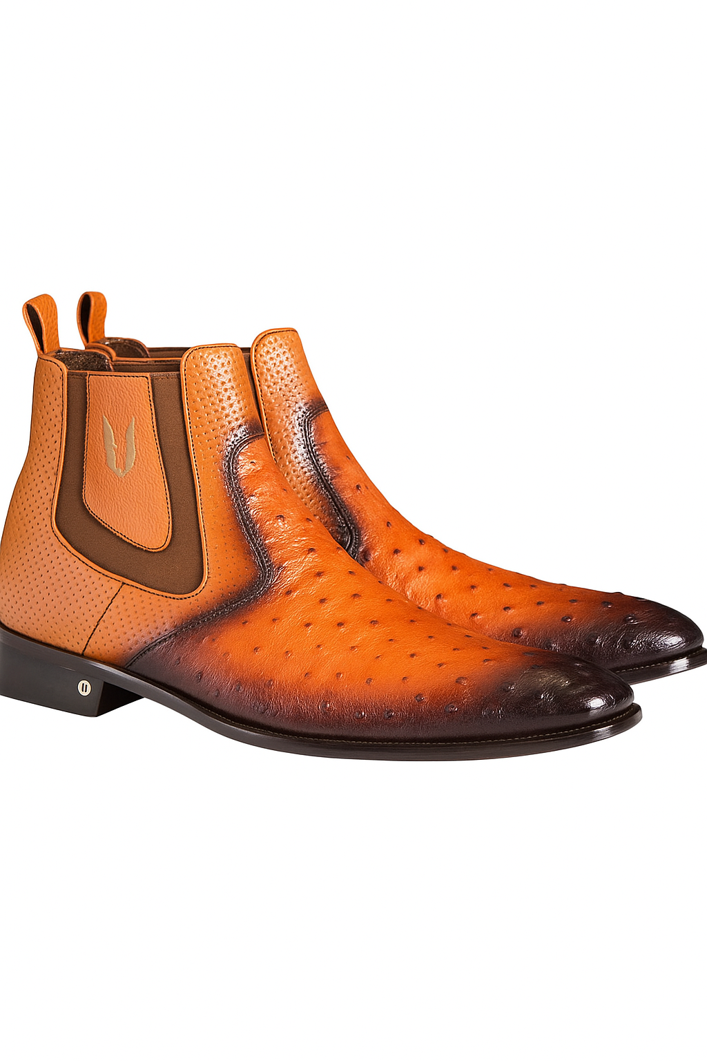Handmade Faded Cognac Men's Vestigium Boots Genuine Ostrich Chelsea Boots
