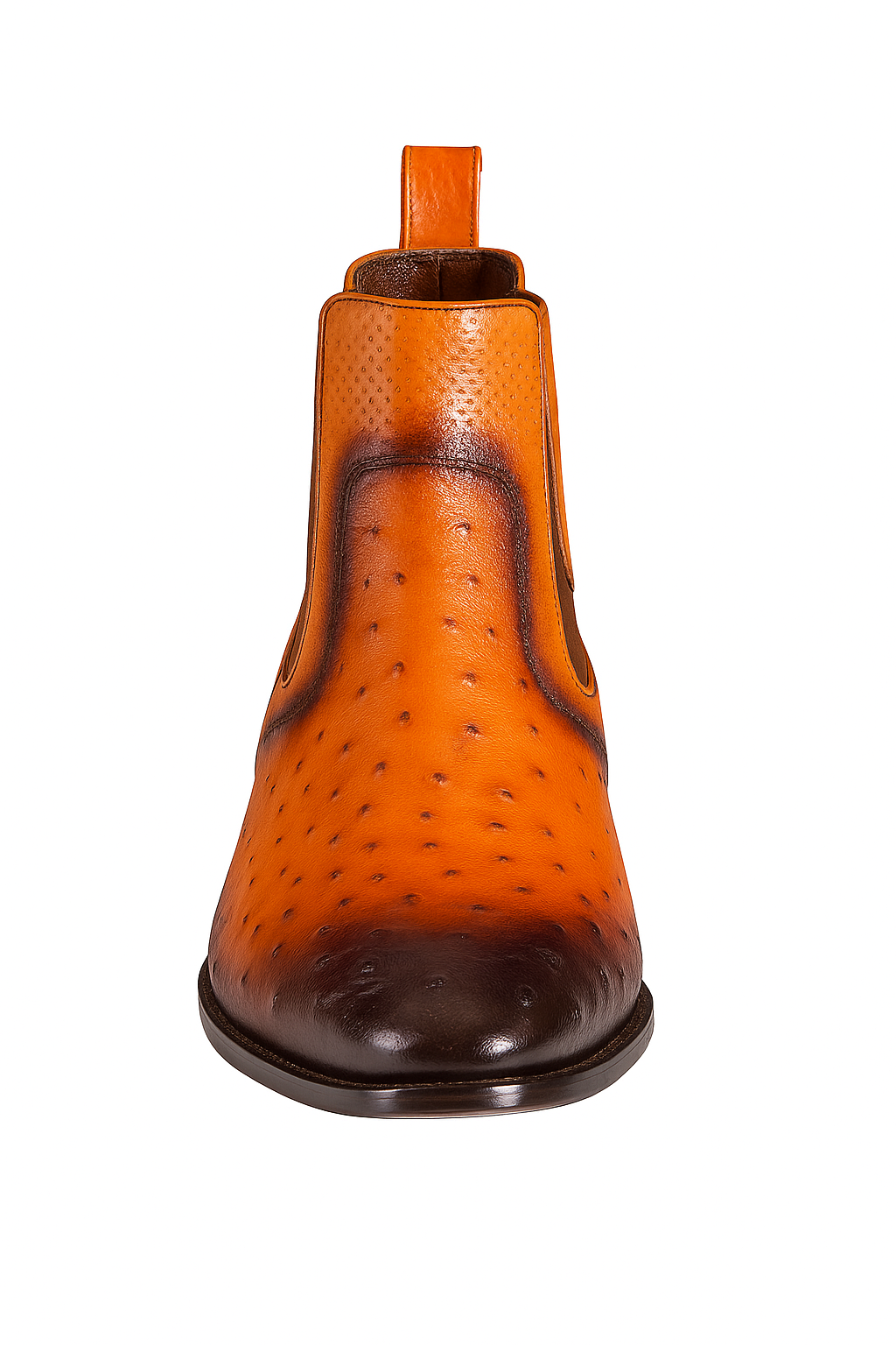 Handmade Faded Cognac Men's Vestigium Boots Genuine Ostrich Chelsea Boots