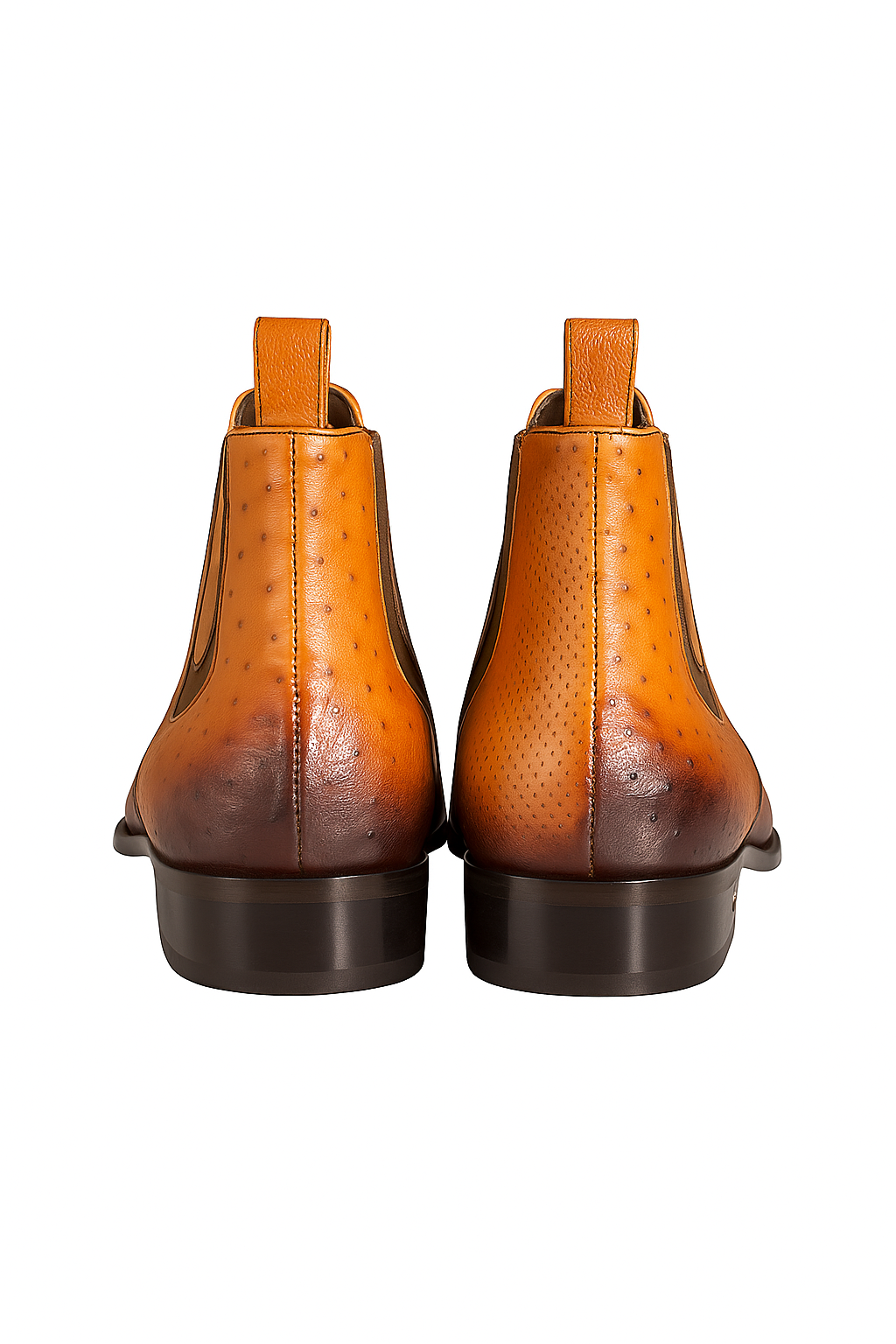 Handmade Faded Cognac Men's Vestigium Boots Genuine Ostrich Chelsea Boots