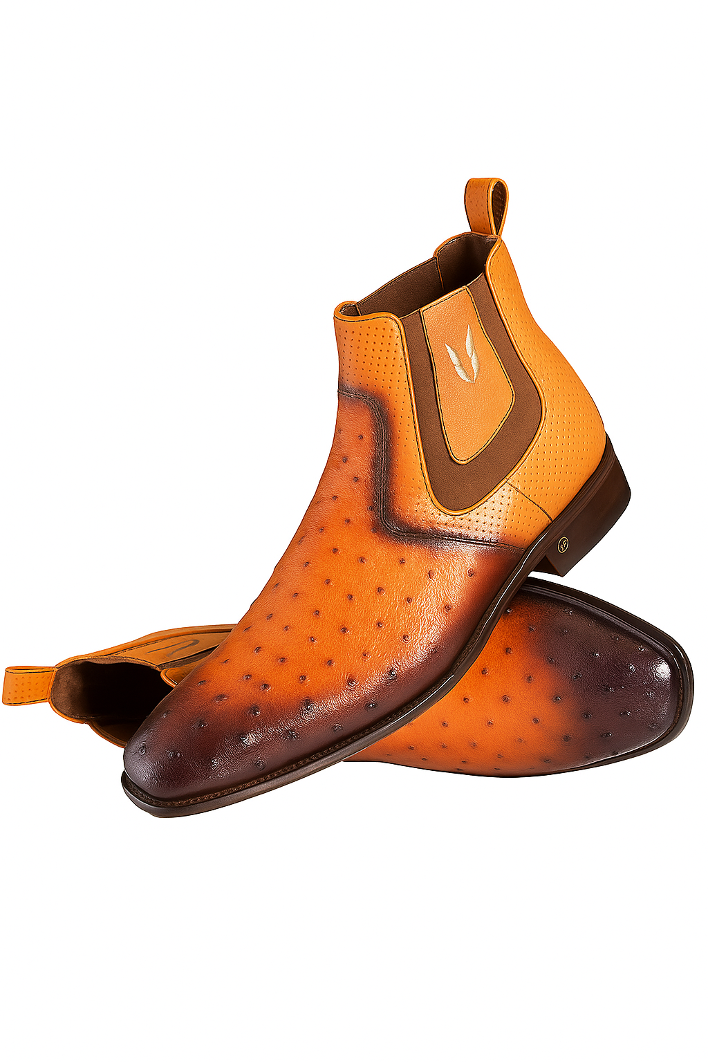 Handmade Faded Cognac Men's Vestigium Boots Genuine Ostrich Chelsea Boots