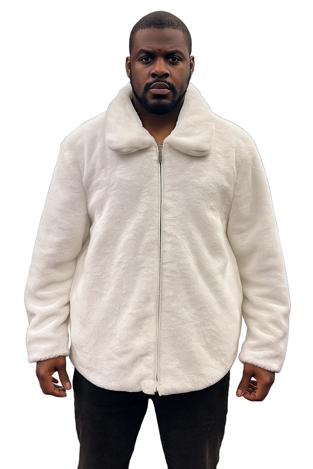 Men's White Fur Short Coat Full Zip