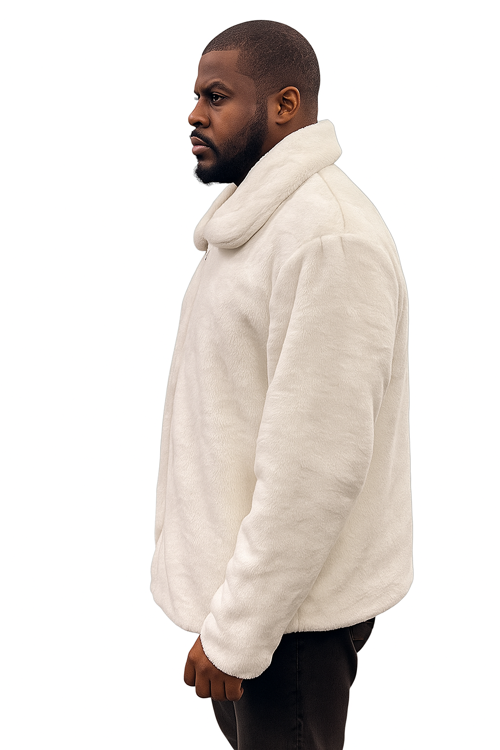 Men's White Fur Short Coat Full Zip