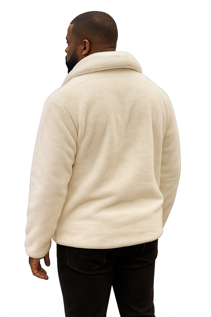 Men's White Fur Short Coat Full Zip