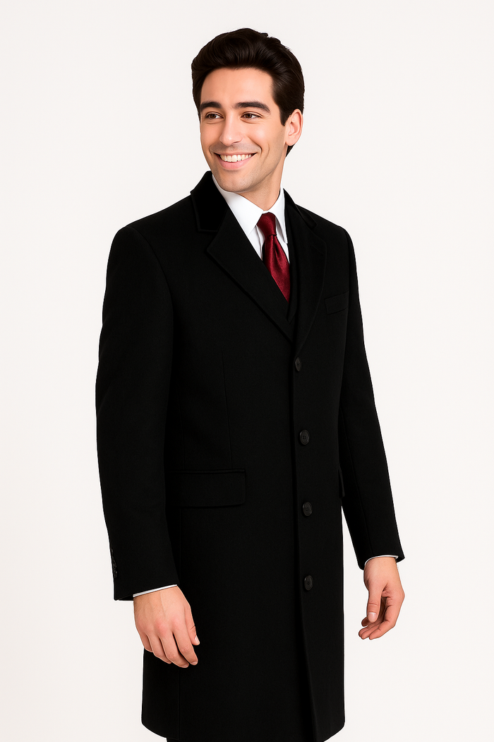 Black Cashmere Chesterfield Overcoat, Full Length 1920s
