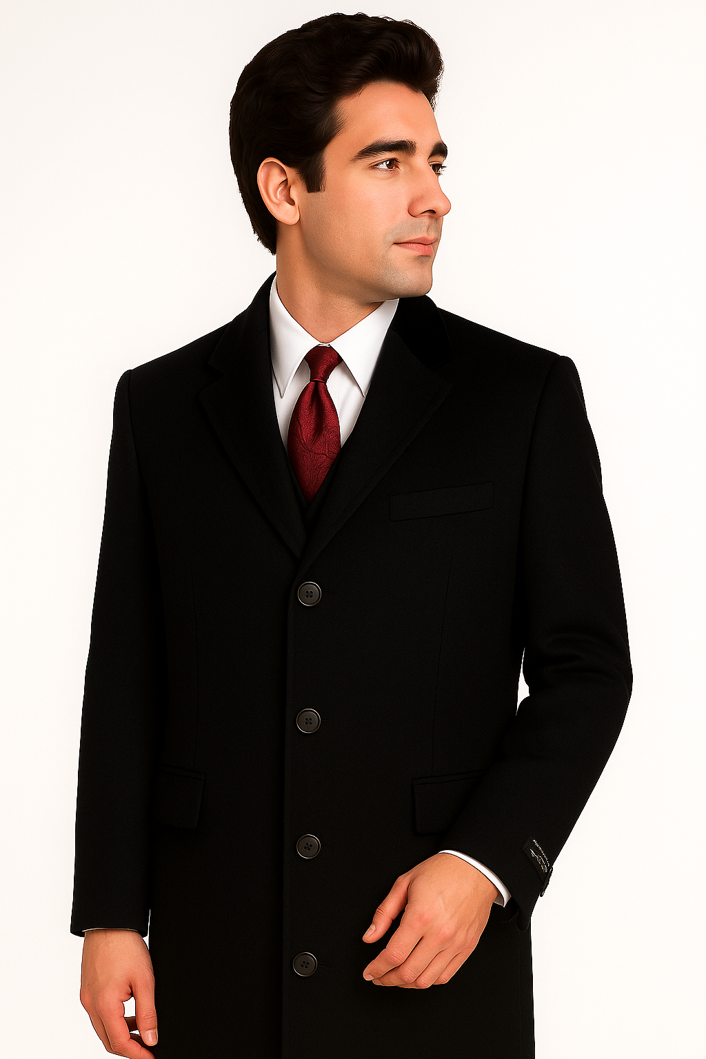 Black Cashmere Chesterfield Overcoat, Full Length 1920s