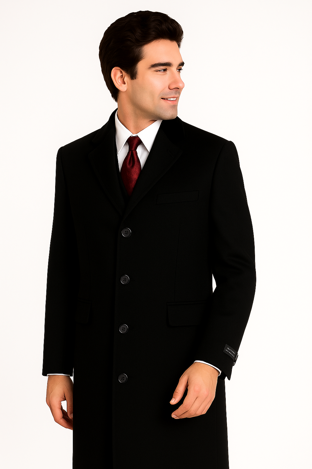 Black Cashmere Chesterfield Overcoat, Full Length 1920s