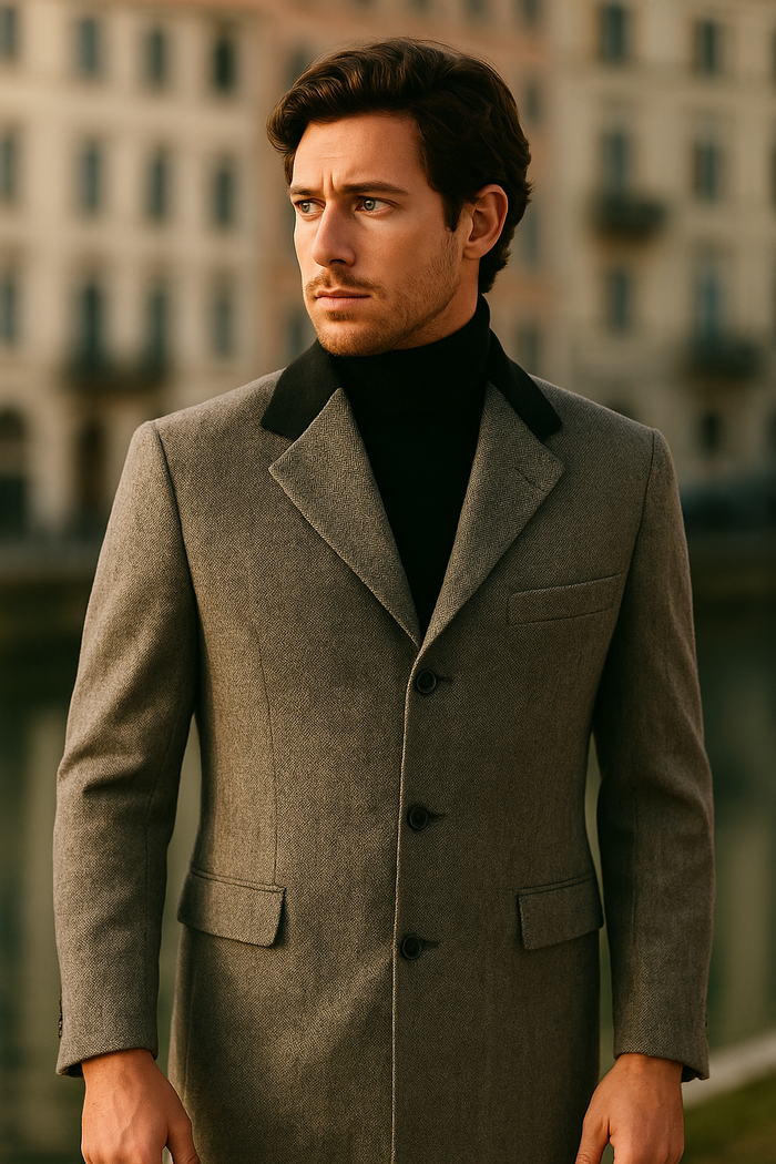 Herringbone Wool & Cashmere Chesterfield Overcoat