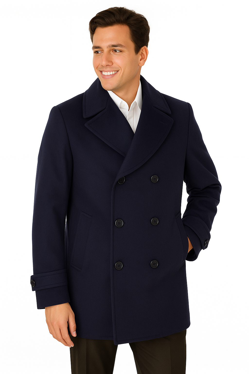 Big & Tall Wool Peacoat - Classic Double Breasted