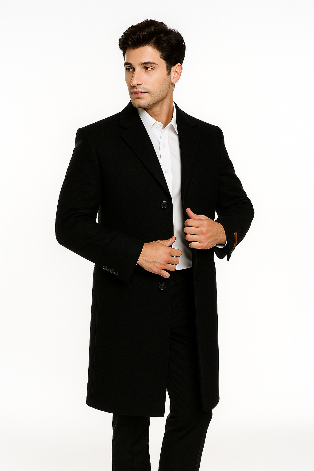 Men's Black Wool 3-Button Ankle Dress Coat