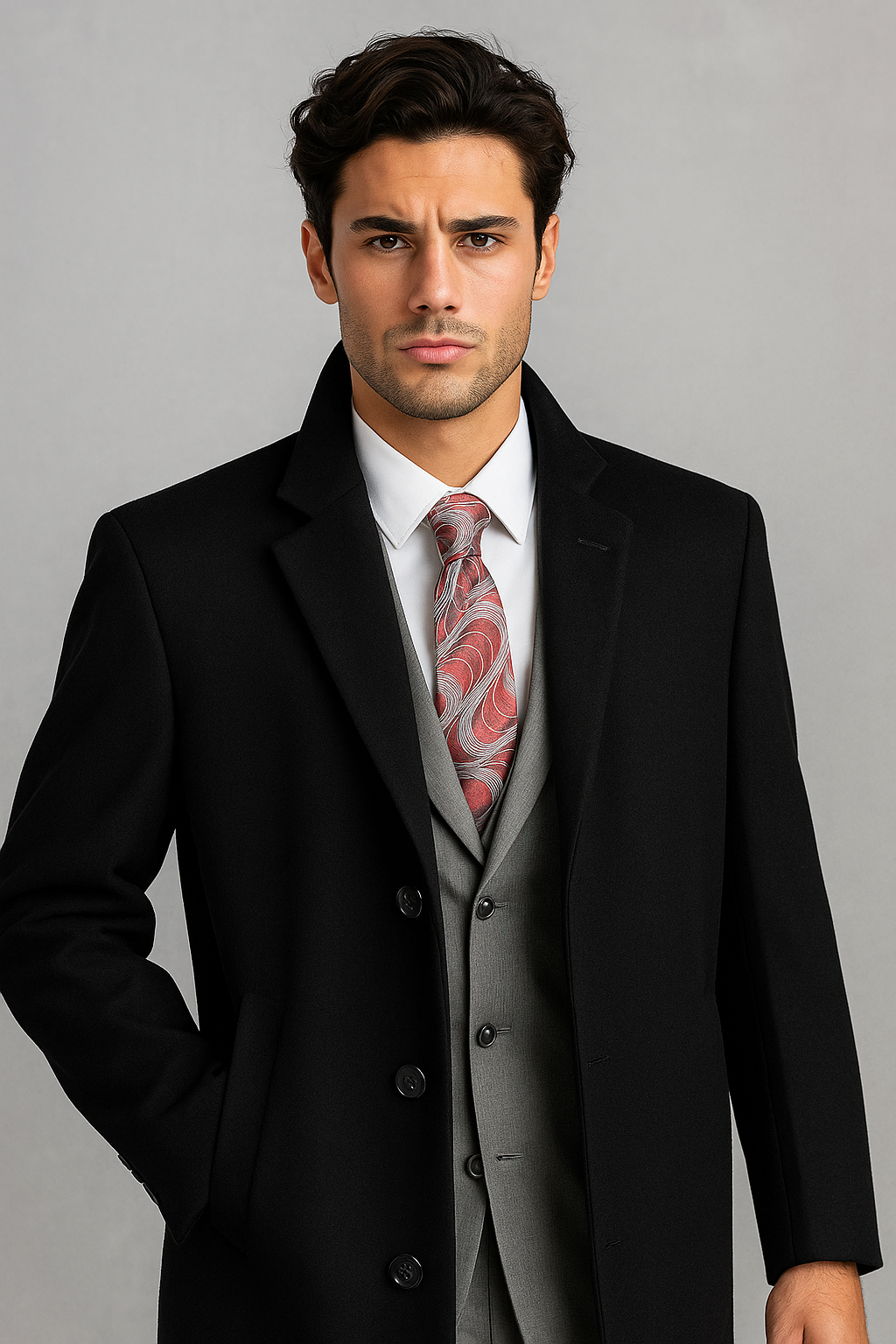 Men's Black Wool & Cashmere Full Length Overcoat