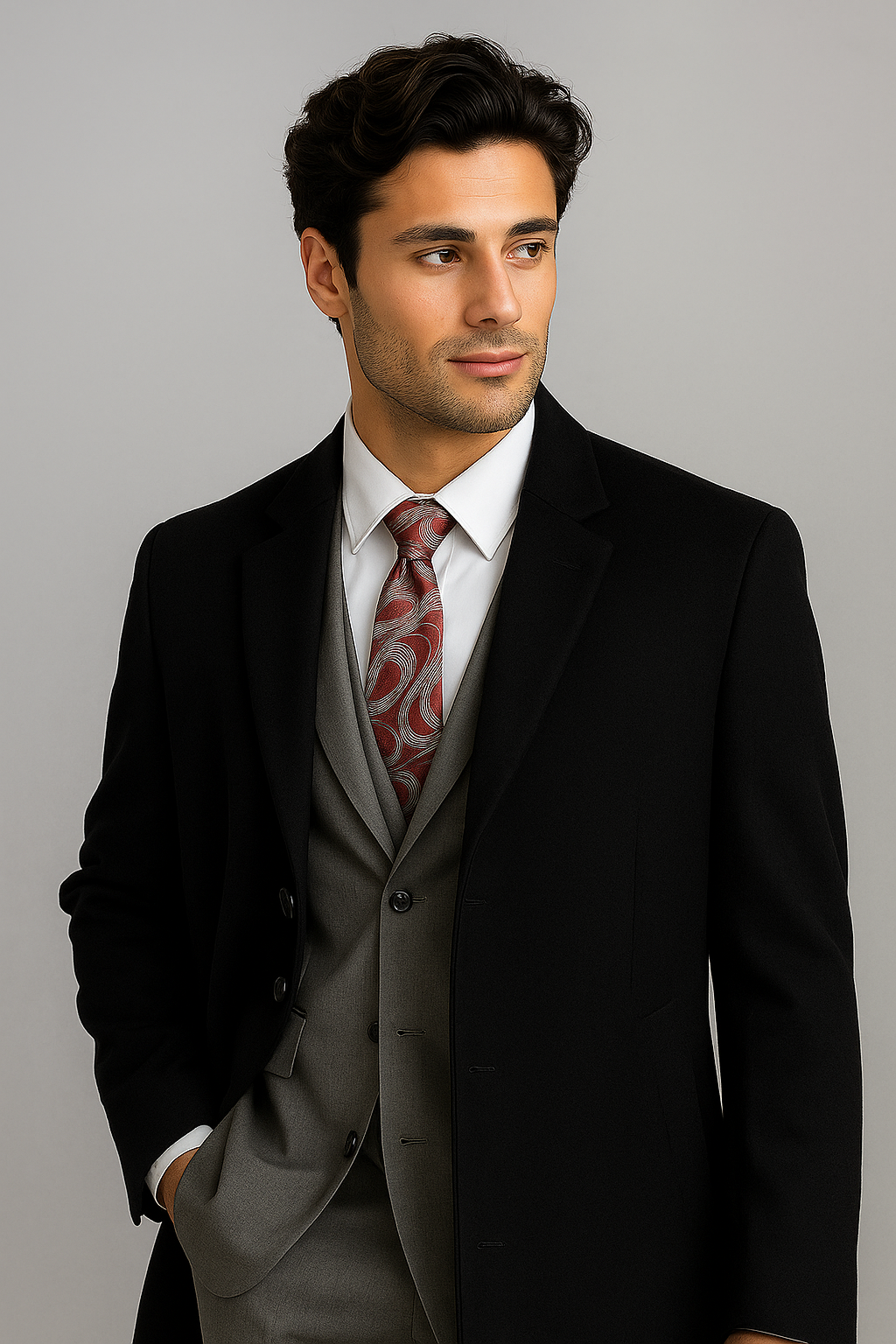 Men's Black Wool & Cashmere Full Length Overcoat