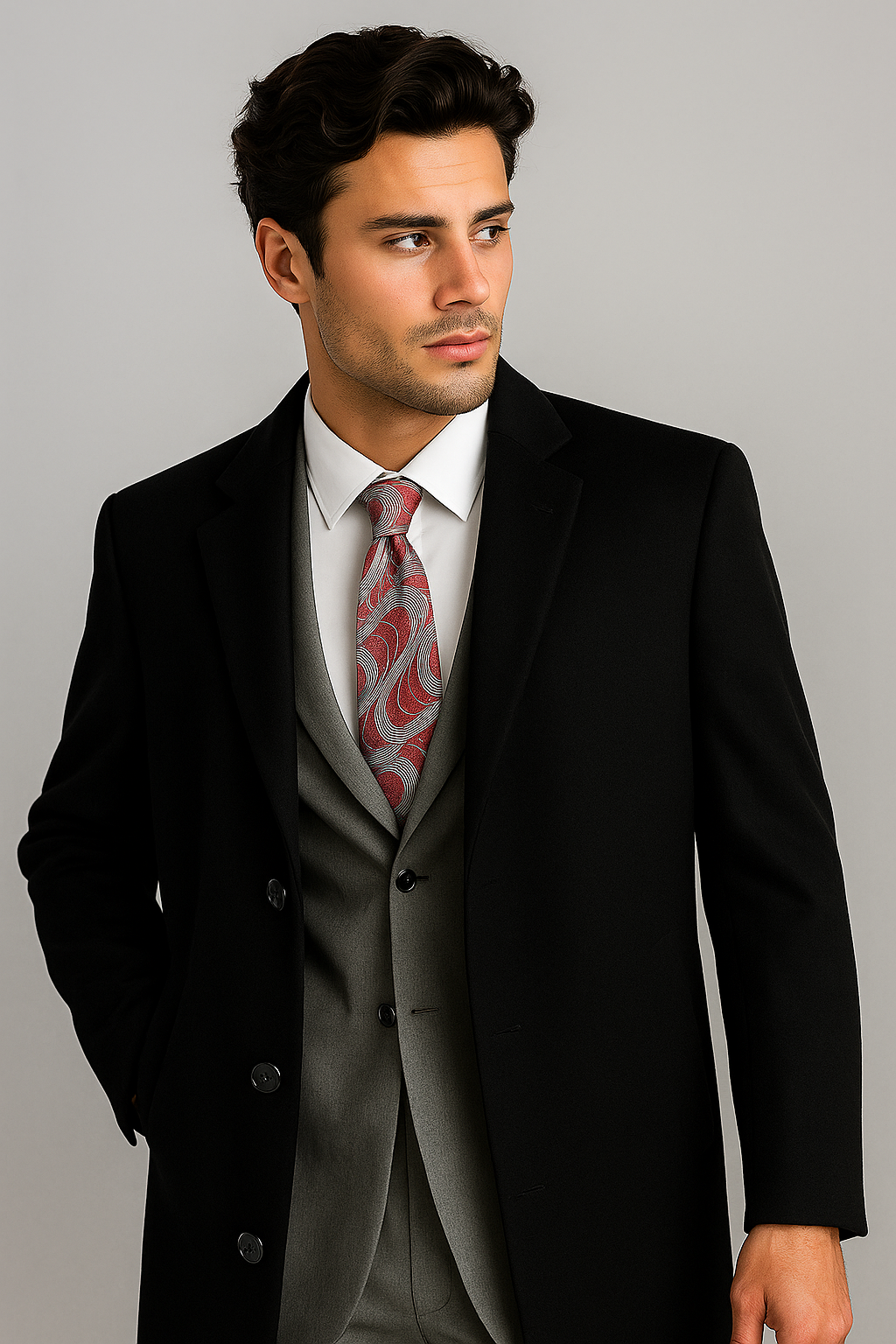 Men's Black Wool & Cashmere Full Length Overcoat