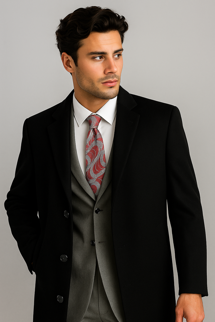 Men's Black Wool & Cashmere Full Length Overcoat