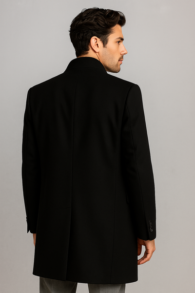 Men's Black Wool & Cashmere Full Length Overcoat