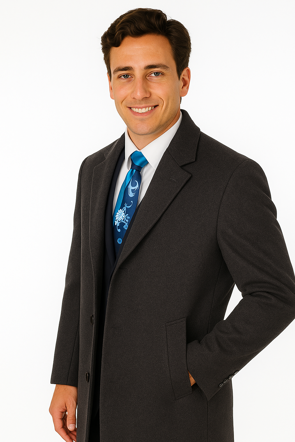 Charcoal Grey Wool & Cashmere Overcoat - Full Length