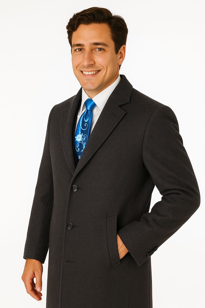Charcoal Grey Wool & Cashmere Overcoat - Full Length