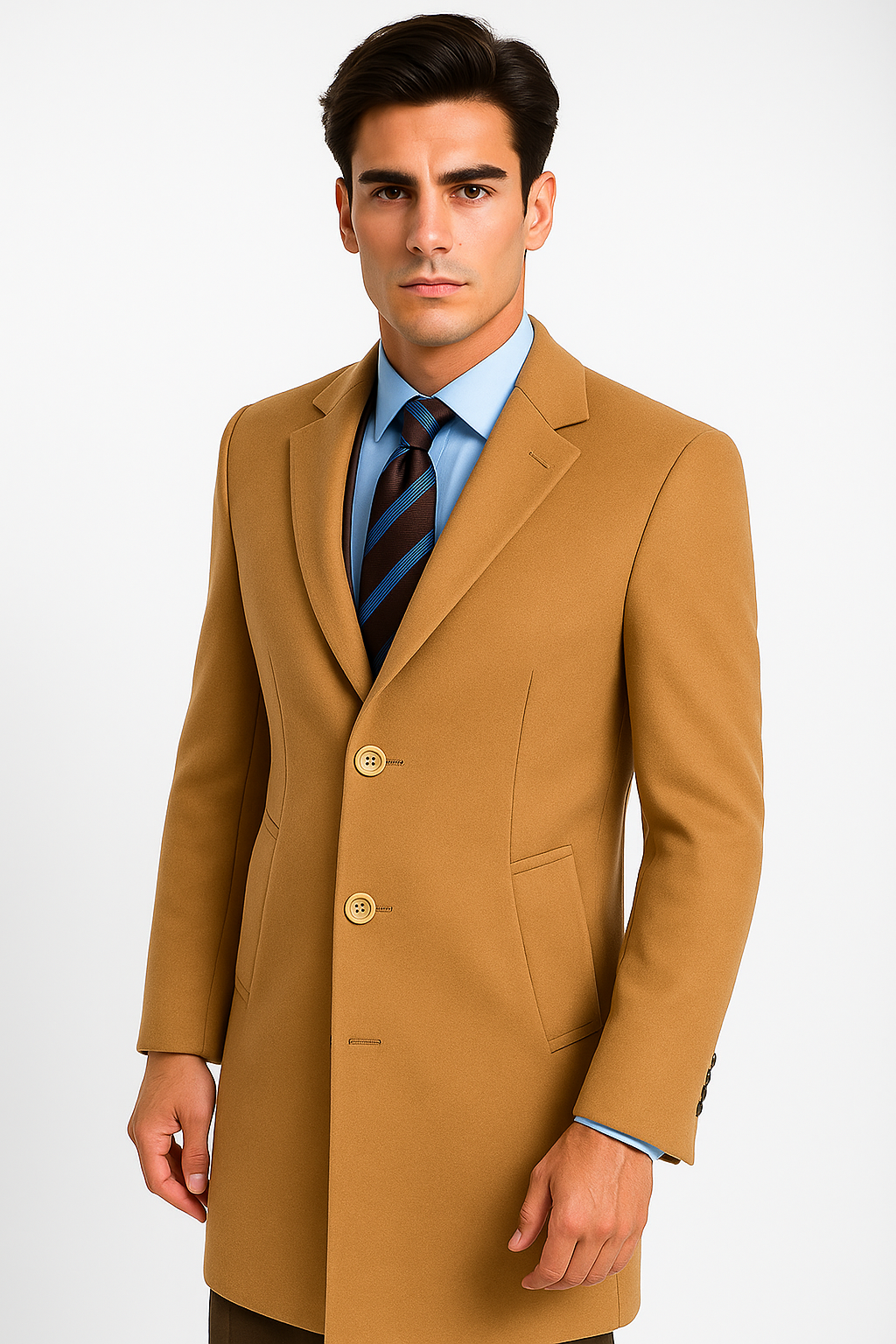 Men's Camel Wool & Cashmere Full Length Topcoat