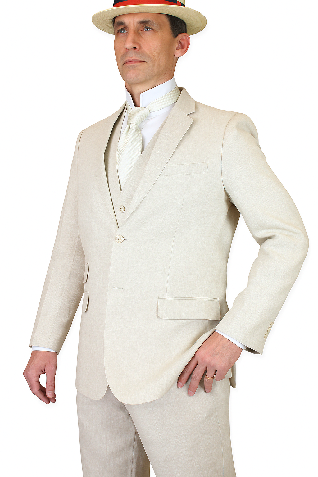 Riverdale Linen Coat - Natural Three-Piece Suit
