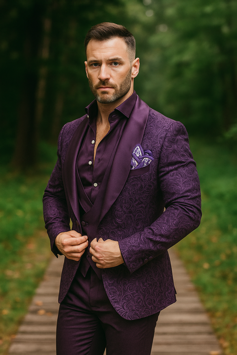 Mens Paisley Blazer - Floral Sport Coat - Purple Sport Jacket