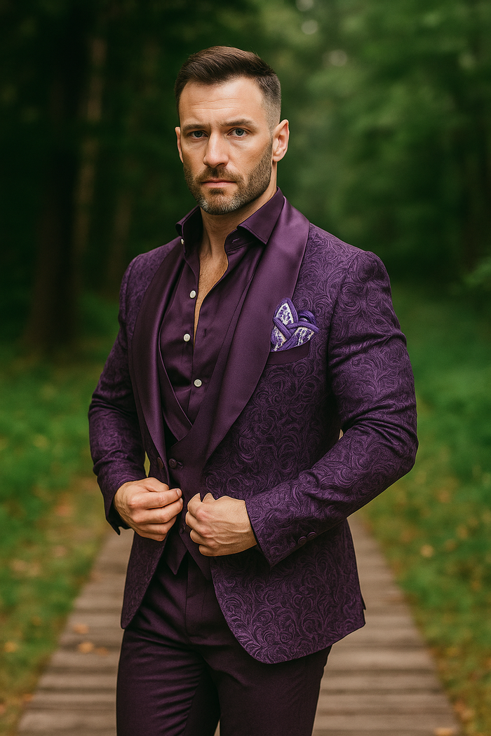 Mens Paisley Blazer - Floral Sport Coat - Purple Sport Jacket
