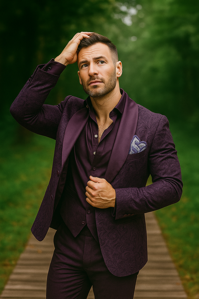 Mens Paisley Blazer - Floral Sport Coat - Purple Sport Jacket