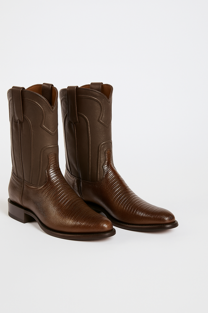 Los Altos Boots Men's Lizard Teju Roper Western Boots Brown